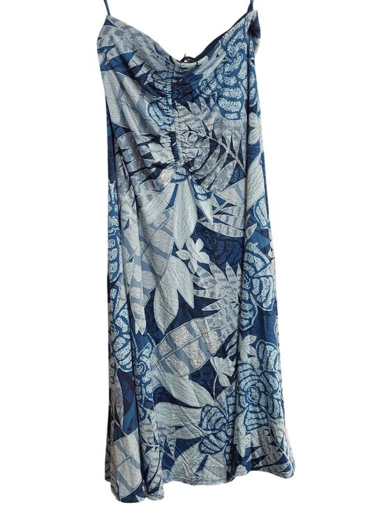 White House Black Market Dresses & Skirts - White House Black Market Maxi Ruched Front Dress Blue Floral Print Size S